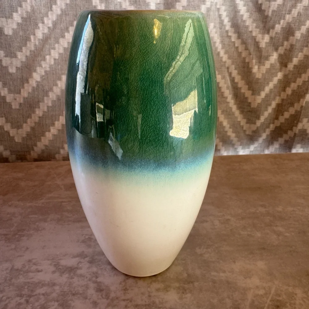 Green and White Ombre Ceramic Vase